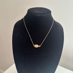 Gold Tone Owl Pendant Necklace in Yellow and Orange